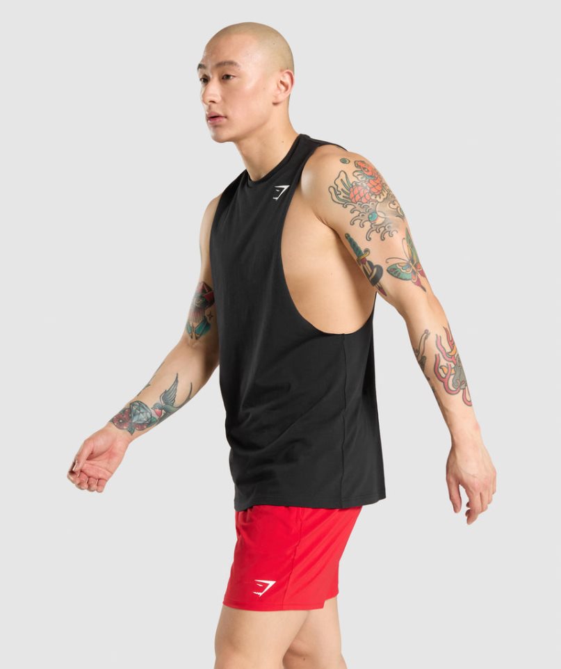 Men's Gymshark Critical Drop Arm Tanks Black | CA 85071A